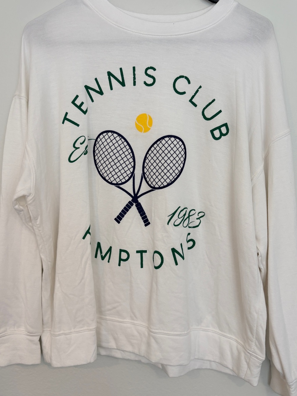 Green Envelope White Sweatshirt Crewneck Top Hamptons Tennis Club 1983